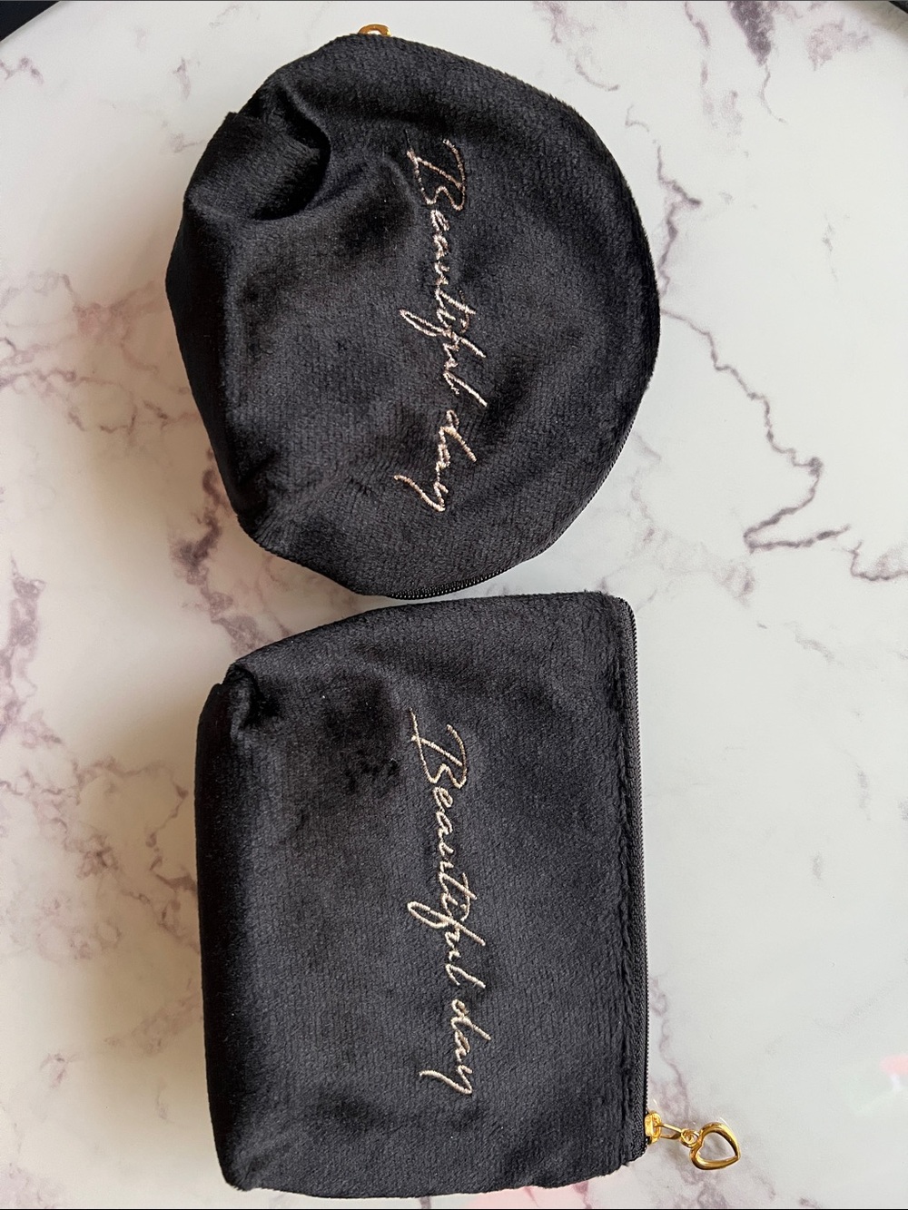 Daiso pouch 'Beautiful day' Velvet Zip Pouch